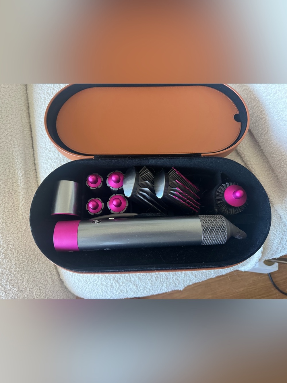 DYSON AIRWRAP Hair Styler Set in Pink and Silver includes attachments and travel